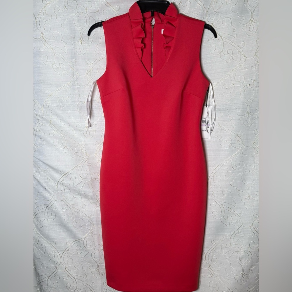 Calvin Klein Vibrant Rose Dress with Ruffle Accent